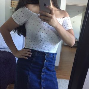 stretchy red polk a dot crop top